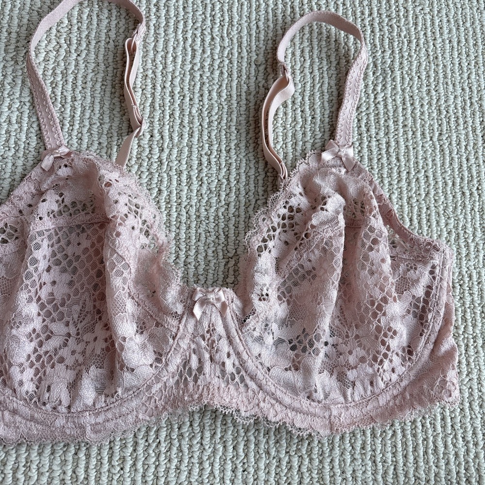 Adore Me Women Bra 32DDD Beige Unlined Sheer Underwire Lace Adjustable - Picture 3 of 9